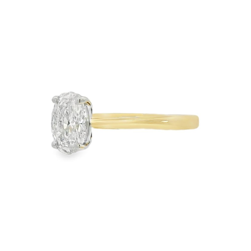 Oval Cut Single Stone 1.01ct Lab Grown Diamond, 18ct Yellow Gold