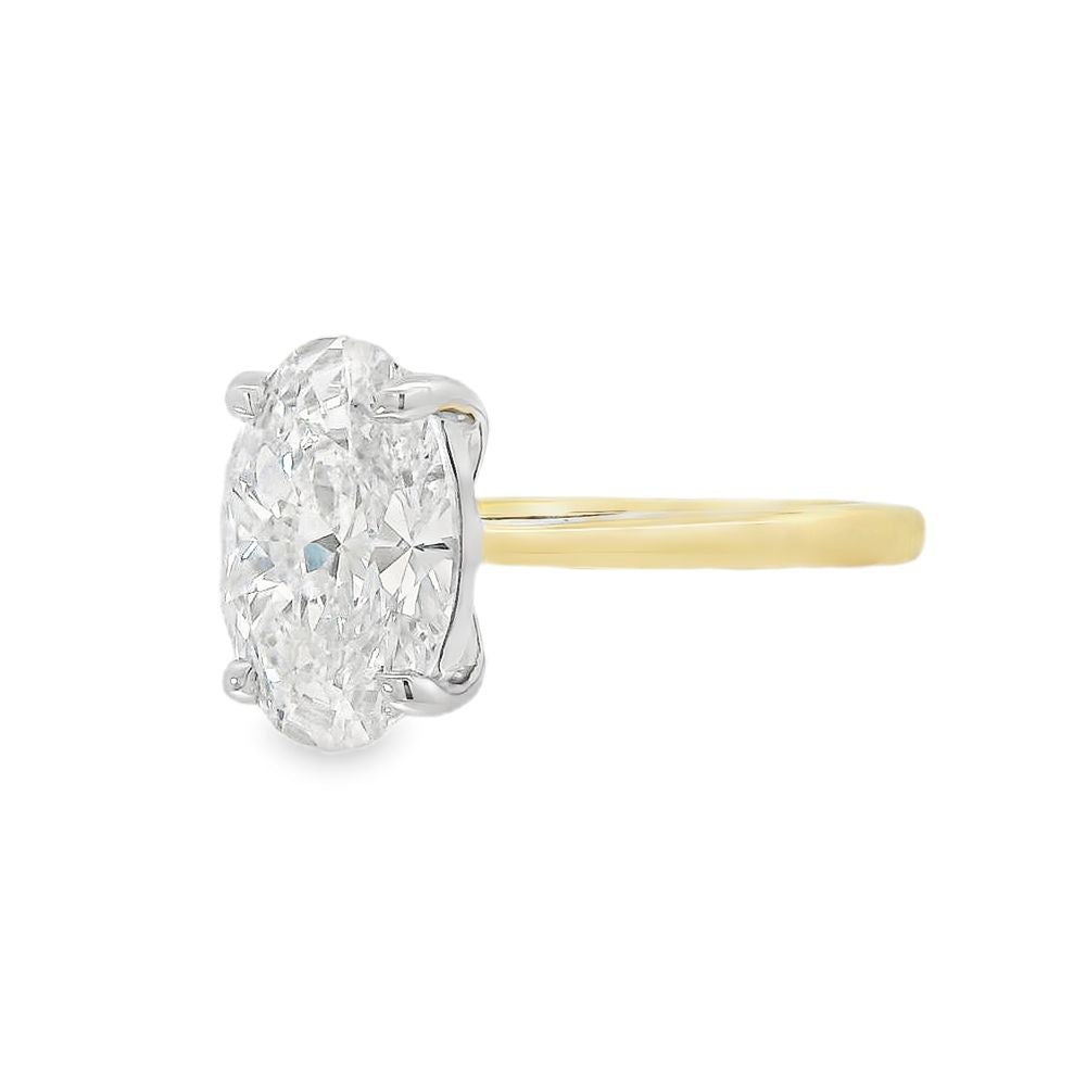 Oval Cut Single Stone 3.01ct Lab Grown Diamond, 18ct Yellow Gold