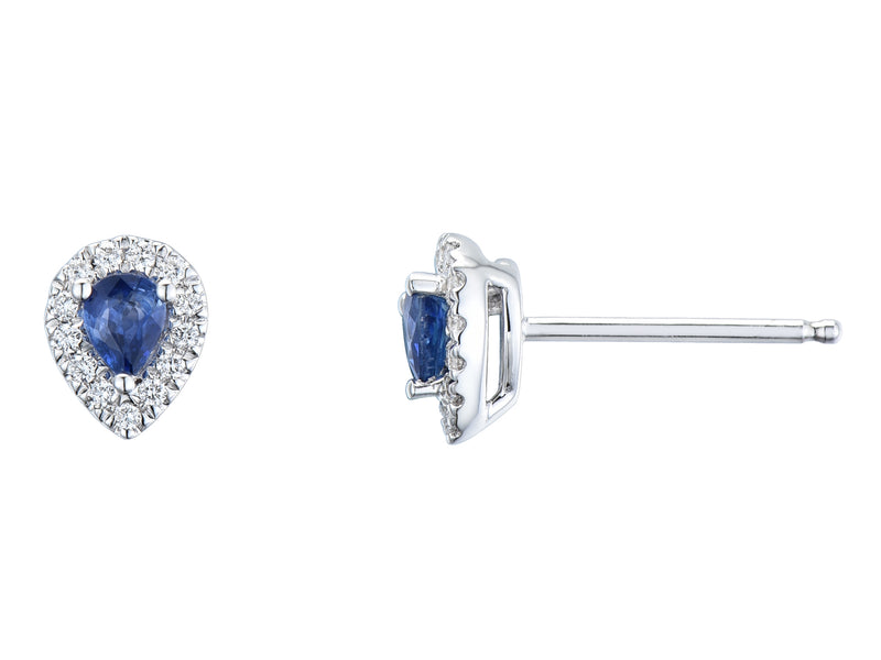 Sapphire & Diamond Pear Halo 18ct White Gold Earrings