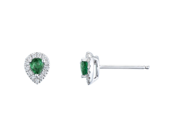 Emerald & Diamond Pear Halo 18ct White Gold Earrings
