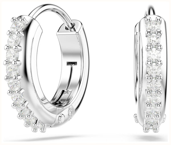 Swarovski Matrix hoop earrings, Round cut, White, Rhodium plated