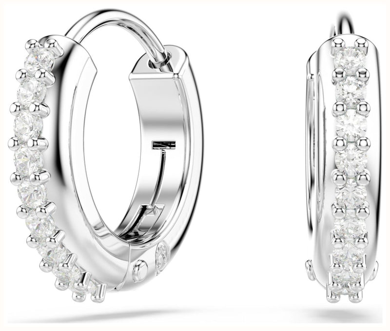 Swarovski Matrix hoop earrings, Round cut, White, Rhodium plated