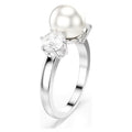 Swarovski Matrix cocktail ring, Crystal pearl, Round cut, White, Rhodium plated