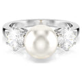 Swarovski Matrix cocktail ring, Crystal pearl, Round cut, White, Rhodium plated
