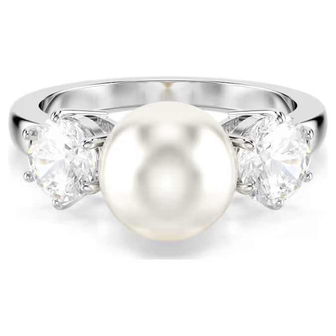 Swarovski Matrix cocktail ring, Crystal pearl, Round cut, White, Rhodium plated