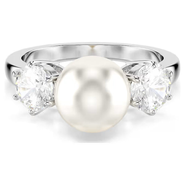 Swarovski Matrix cocktail ring, Crystal pearl, Round cut, White, Rhodium plated