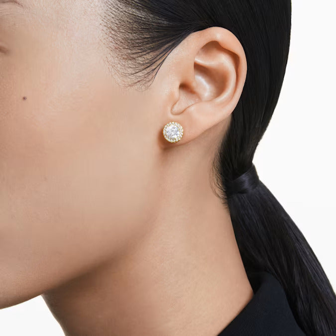 Swarovski Una stud earrings, Round cut, Gold tone, Gold-tone plated