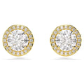 Swarovski Una stud earrings, Round cut, Gold tone, Gold-tone plated