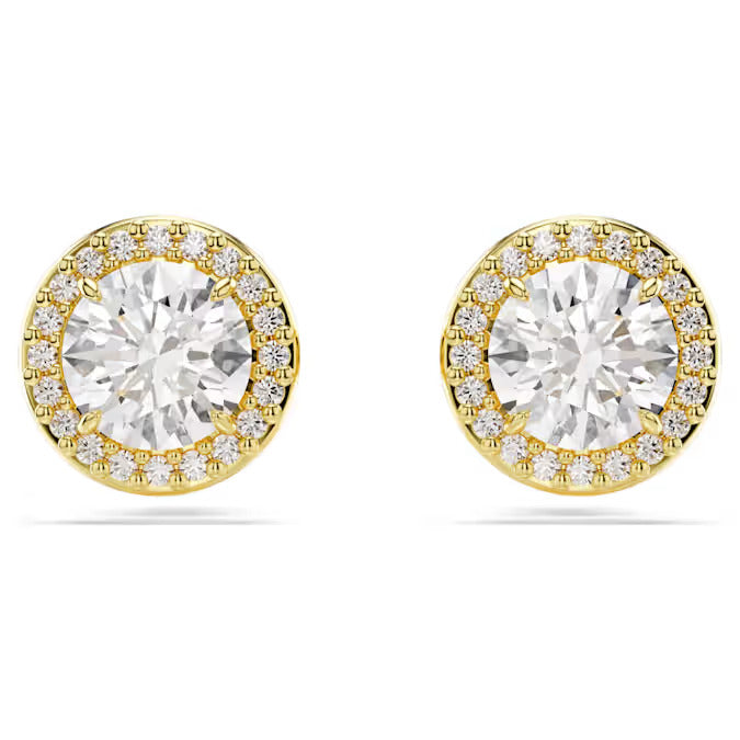 Swarovski Una stud earrings, Round cut, Gold tone, Gold-tone plated