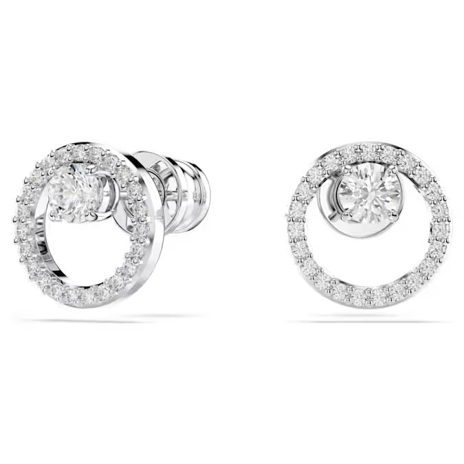 Swarovski Constella stud earrings, Round cut, White, Rhodium plated
