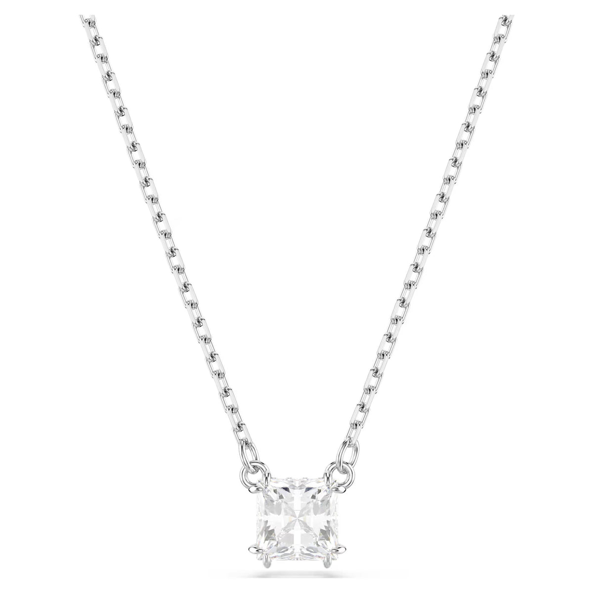 Swarovski Stilla pendant, Square cut, White, Rhodium plated