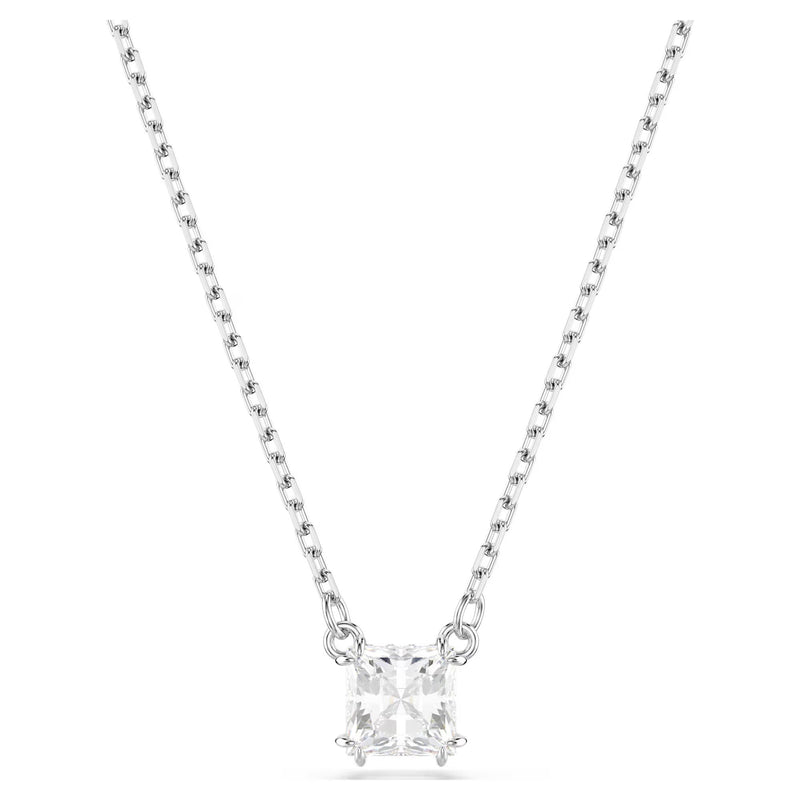 Swarovski Stilla pendant, Square cut, White, Rhodium plated