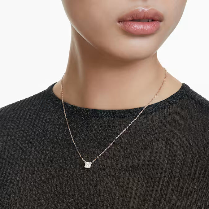 Swarovski Stilla pendant, Square cut, White, Rose gold-tone plated