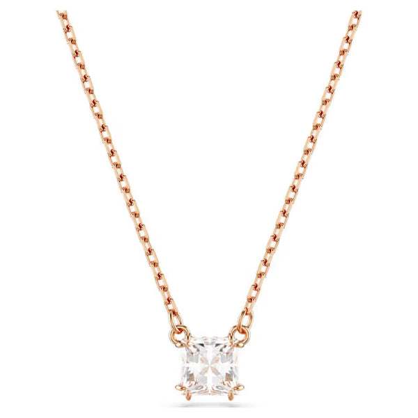 Swarovski Stilla pendant, Square cut, White, Rose gold-tone plated