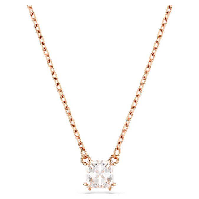 Swarovski Stilla pendant, Square cut, White, Rose gold-tone plated