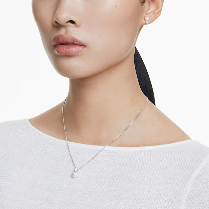 Swarovski Matrix set, Crystal pearl, Round cut, White, Rhodium plated