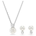Swarovski Matrix set, Crystal pearl, Round cut, White, Rhodium plated