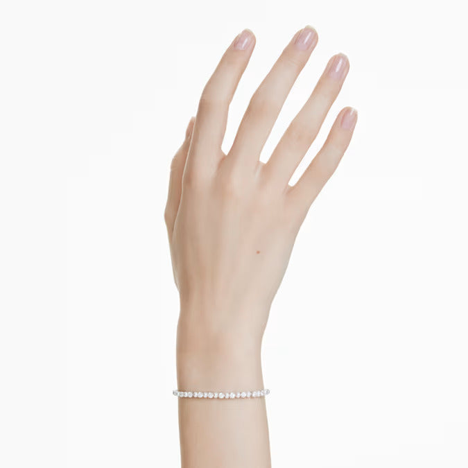 Swarovski Matrix bracelet, Crystal pearl, Round cut, White, Rhodium plated