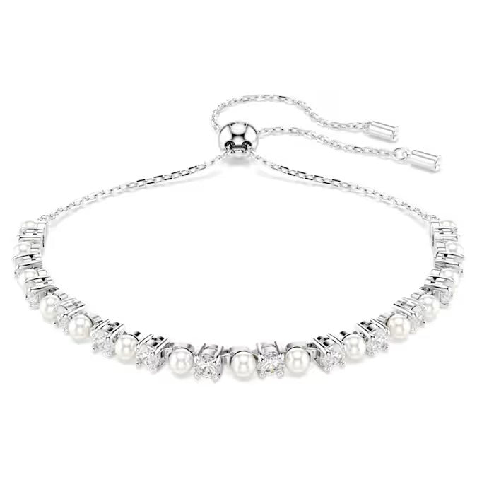 Swarovski Matrix bracelet, Crystal pearl, Round cut, White, Rhodium plated