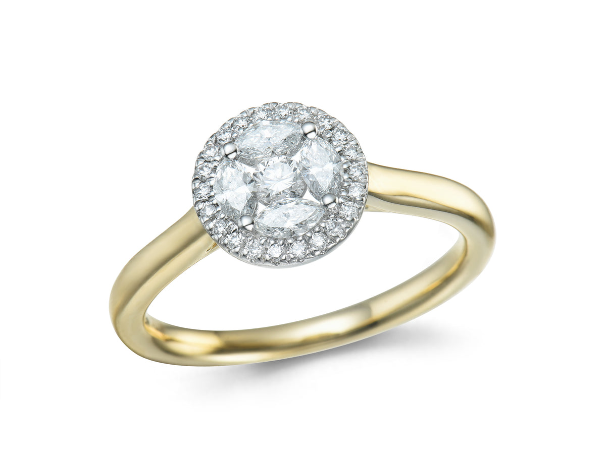 Diamond 18ct Yellow Gold Cluster Ring