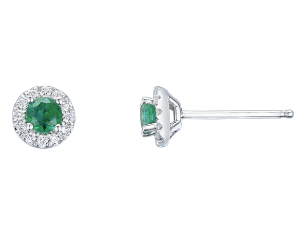 Emerald & Diamond Round 18ct White Gold Earrings