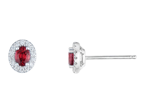 Ruby & Diamond Oval 18ct White Gold Earrings