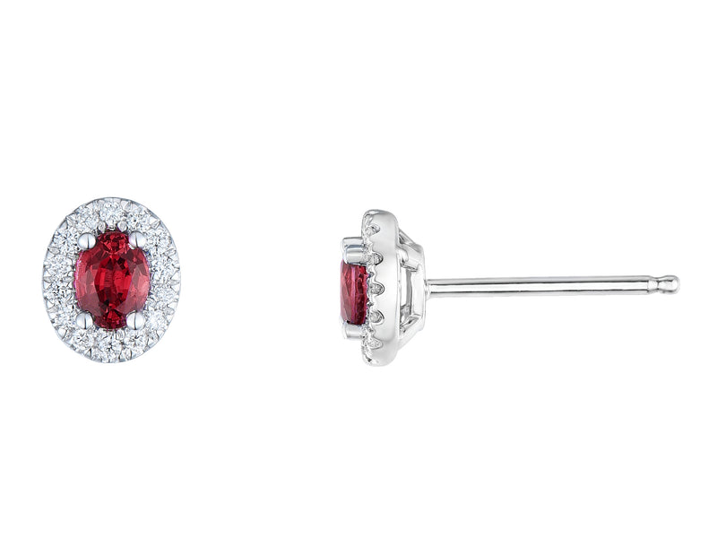 Ruby & Diamond Oval 18ct White Gold Earrings