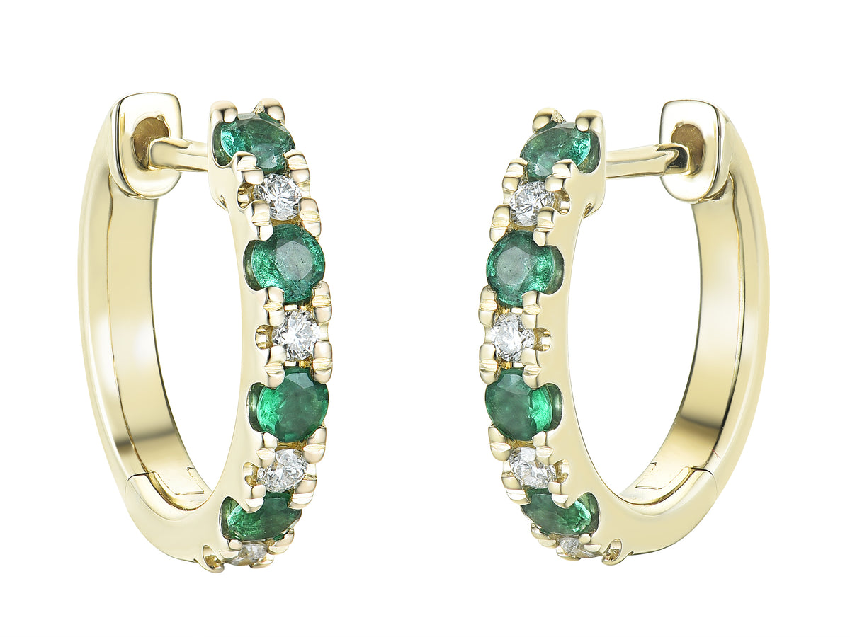 Emerald & Diamond 18ct Yellow Gold Hoop Earrings