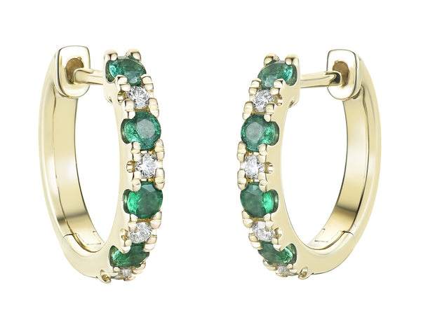 Emerald & Diamond 18ct Yellow Gold Hoop Earrings