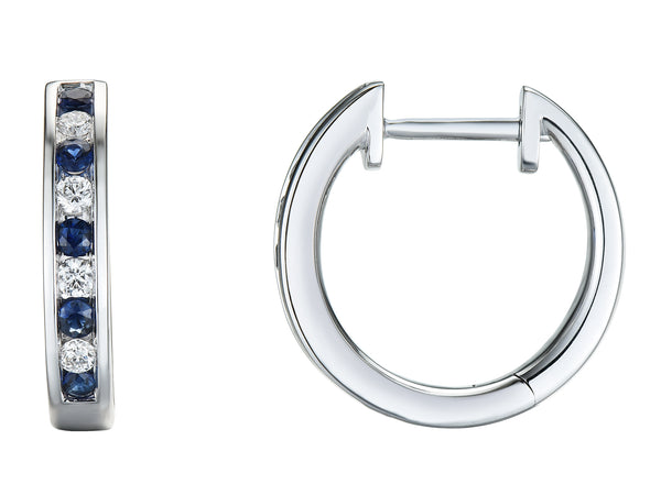 Sapphire & Diamond 18ct White Gold Hoop Earrings