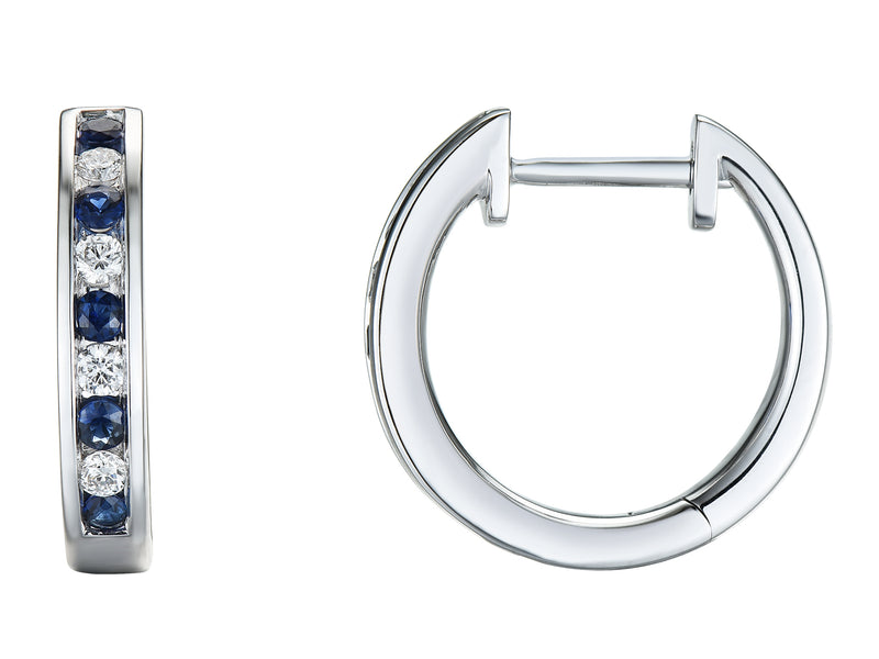 Sapphire & Diamond 18ct White Gold Hoop Earrings