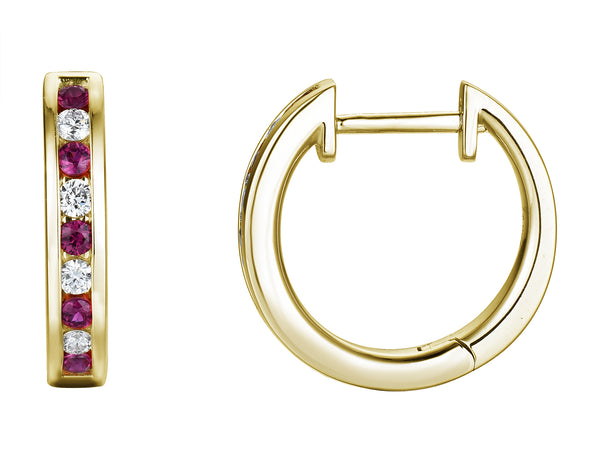 Ruby & Diamond 18ct Yellow Gold Hoop Earrings