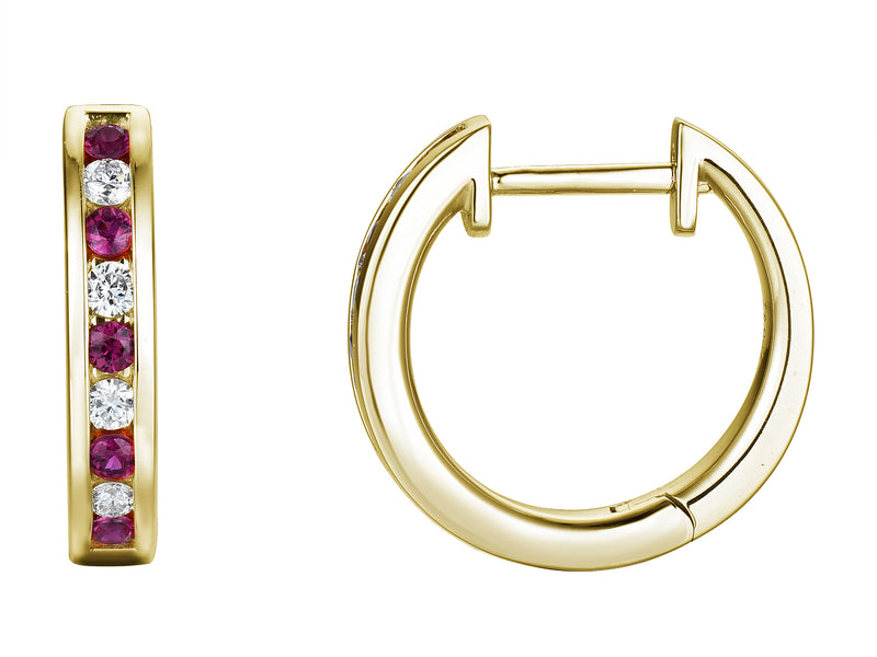Ruby & Diamond 18ct Yellow Gold Hoop Earrings