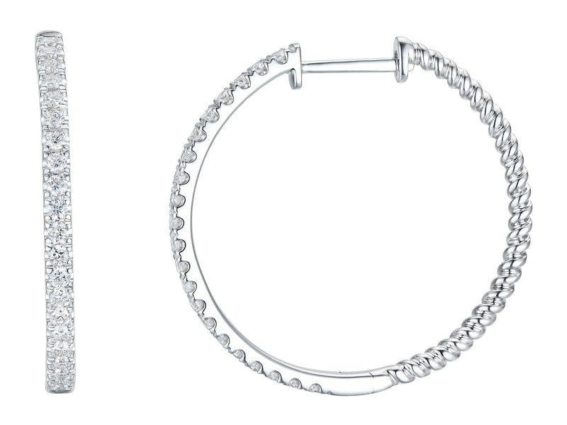 Diamond 18ct White Gold Turned Hoop Earrings