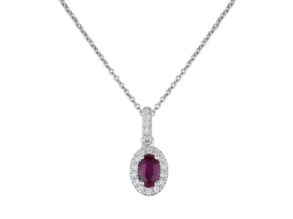 Ruby & Diamond Round Halo 18ct White Gold Pendant