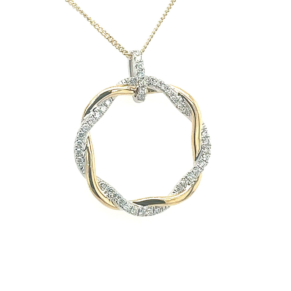 Diamond Round Twist Style 18ct Yellow Gold Pendant
