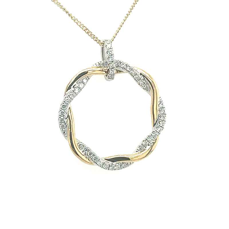 Diamond Round Twist Style 18ct Yellow Gold Pendant