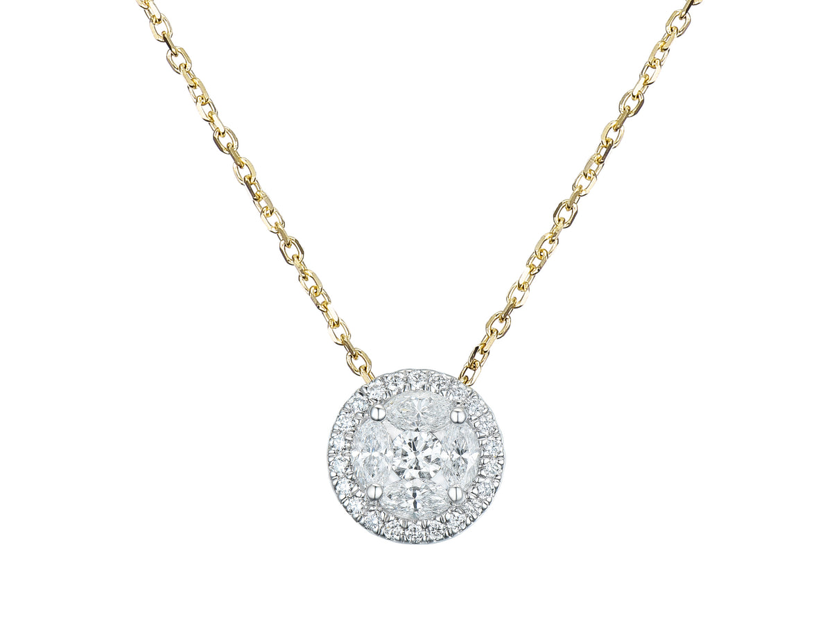 Diamond Round Cluster Style 18ct Yellow Gold Pendant