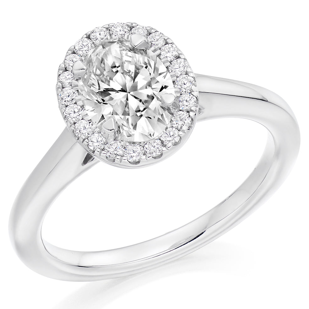 Platinum Oval Cut Halo 0.90ct Diamond Ring