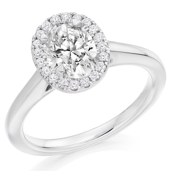 Platinum Oval Cut Halo 0.90ct Diamond Ring