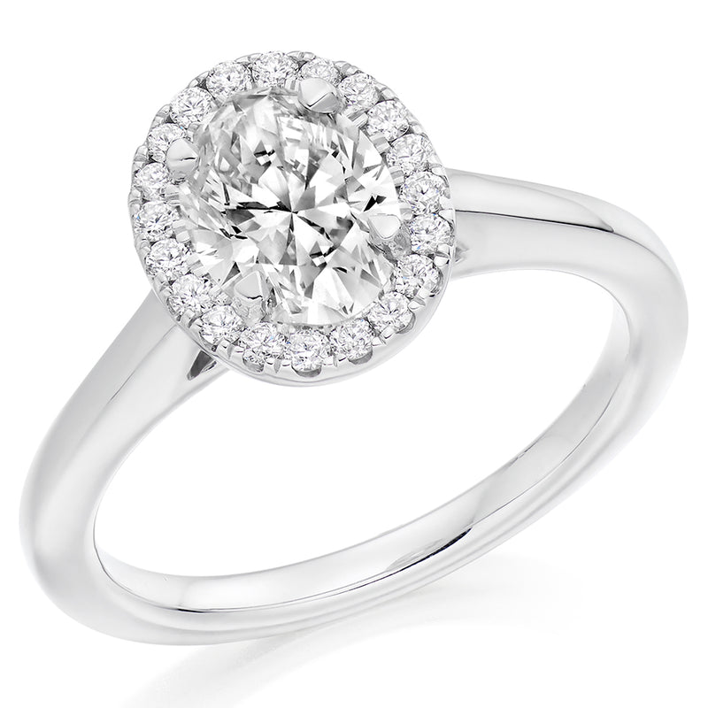 Platinum Oval Cut Halo 0.90ct Diamond Ring