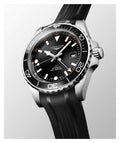 Longines HydroConquest GMT Black 43mm Rubber Strap Watch L3.890.4.56.9