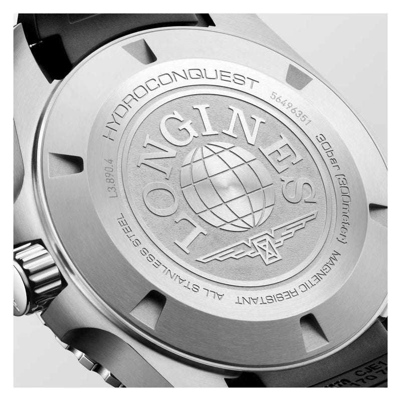 Longines HydroConquest GMT Black 43mm Rubber Strap Watch L3.890.4.56.9