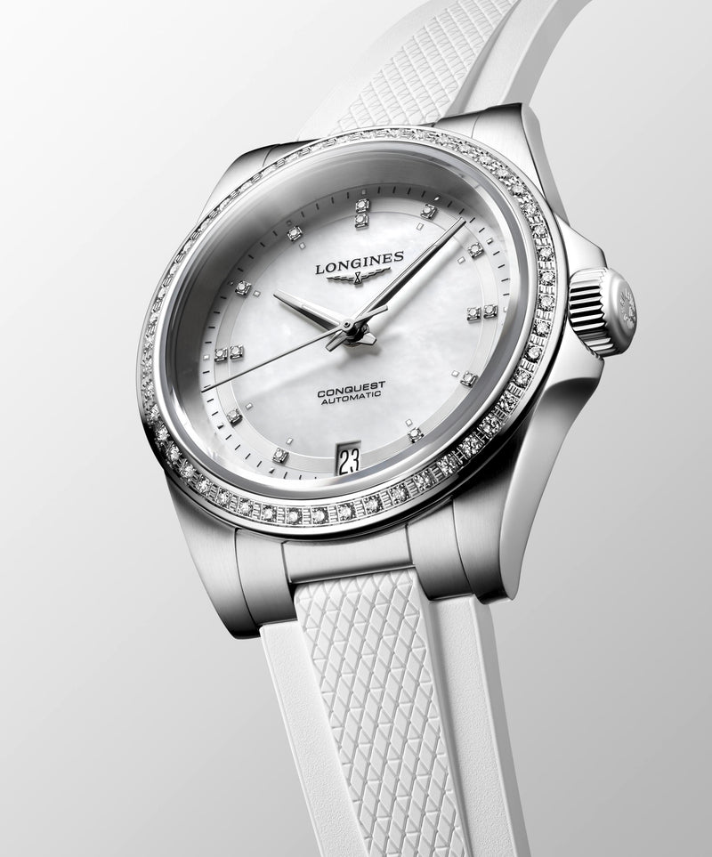 Longines Conquest Automatic Diamond Dial & Bezel Rubber 34mm Watch L34300879