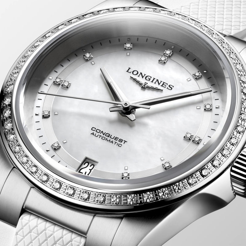 Longines Conquest Automatic Diamond Dial & Bezel Rubber 34mm Watch L34300879