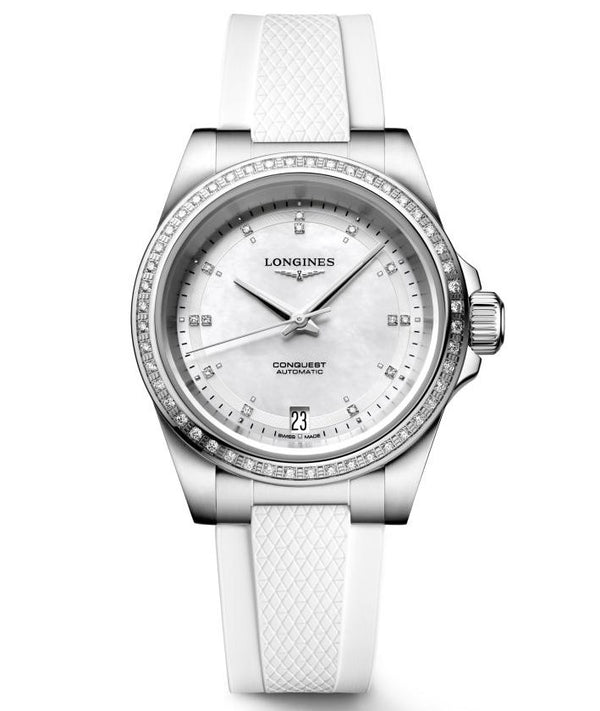 Longines Conquest Automatic Diamond Dial & Bezel Rubber 34mm Watch L34300879