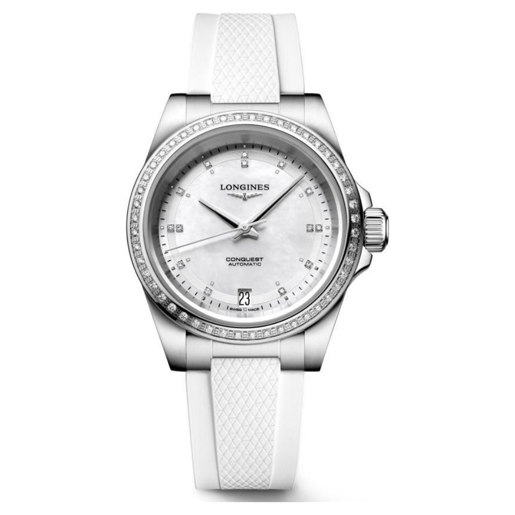 Longines Conquest Automatic Diamond Dial & Bezel Rubber 34mm Watch L34300879