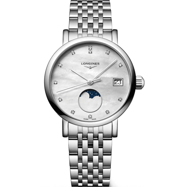Longines Elegant Moonphase Diamond Dial 30mm Watch L4.330.4.87.6