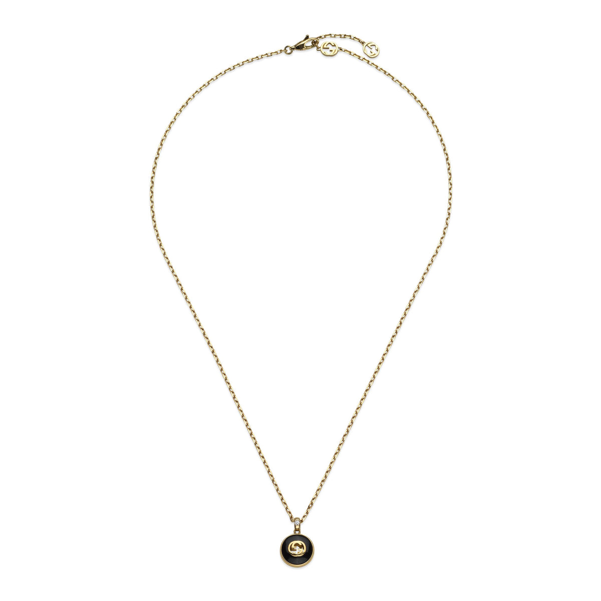 Gucci Interlocking 18ct Yellow Gold Diamond and Black Onyx Necklace