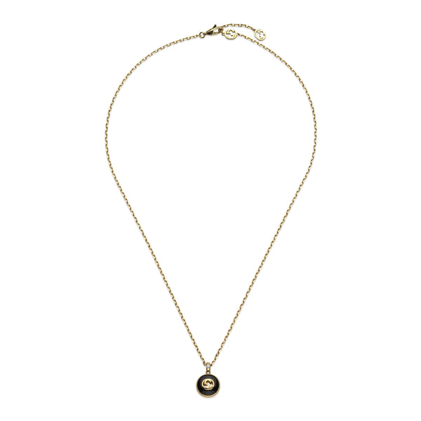 Gucci Interlocking 18ct Yellow Gold Diamond and Black Onyx Necklace